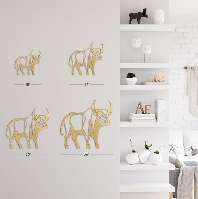 SIGNLEADER Metal Wall Art Decor Ferocious Cow Minimalist Modern Abstract Wall Sculpture Hangings Home Decoration for Living Room, Bedroom, Bathroom, Kitchen, Outdoor - 18" Gold