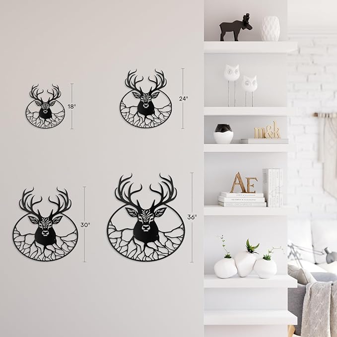 SIGNLEADER Metal Wall Art Decor Deer with Antlers Minimalist Modern Abstract Wall Sculpture Hangings Home Decoration for Living Room, Bedroom, Bathroom, Kitchen, Outdoor - 18" Black
