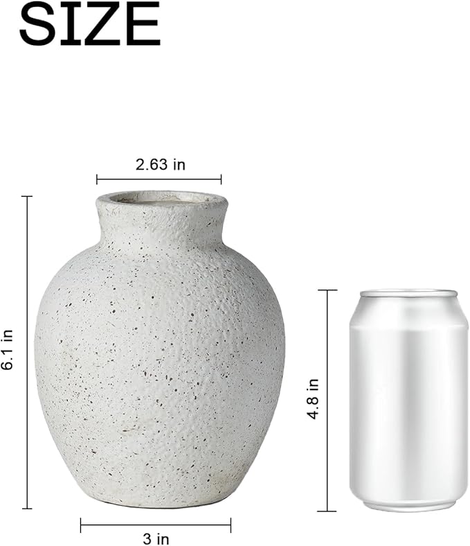 6.1 Inch White Ink Dot Vase, Rustic Ceramic Vase for Home Decor, Farmhouse Decorative Flower Vase for Living Room,Entryway, Table Centerpiece, Perfect for Pampas Grass, Eucalyptus