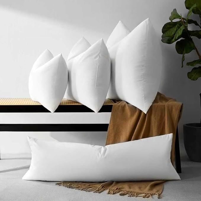 COZY ONE Body Pillow Inserts 14x40 Set of 2 - Fluffy Feather and Down Filling, 100% Cotton Shell - Breathable Long Pillow Insert for Side Sleepers (14x40 inch, White, Set of 2)