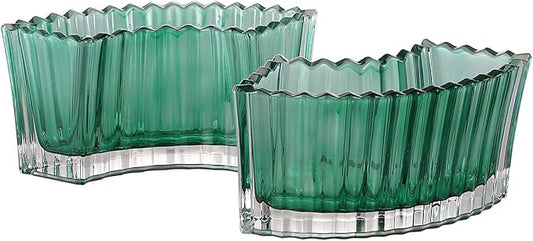 MCMCNCUIU Crystal Vases for Centerpieces, Flower Vases for Wedding Centerpieces, Green Vase for Flowers, Curve Small Vase for Living Room, Bedroom, Kitchen, Dining Table, Set of 2