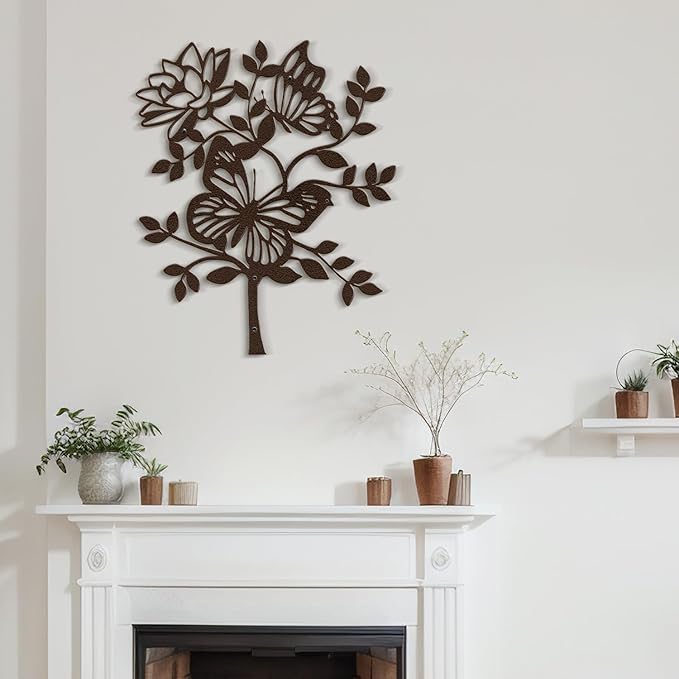 SIGNLEADER Metal Wall Art Decor Butterfly and Flower Minimalist Modern Abstract Wall Sculpture Hangings Home Decoration for Living Room, Bedroom, Bathroom, Kitchen, Outdoor - 18" Bronze