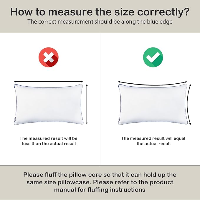 Wuuyuef 12x20 Pillow Insert Set of 2 – Firm Lumbar Pillow Inserts, Rectangular Cushion Inserts, Hypoallergenic Virgin Microfiber Filling, Machine Washable