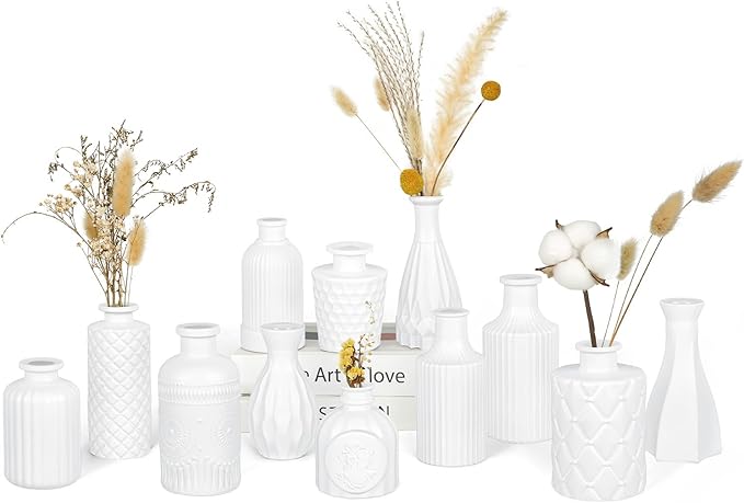 Matte White Glass Bud Vase Set of 12 – Small Minimalist Vases for Easy Home Styling, Perfect for Windowsills, Bedrooms, Bathrooms, and Table Centerpiece Décor