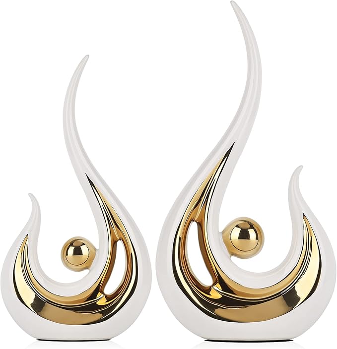 LCCCK 2-Pack Modern Abstract Art Home Decor Accent, Contemporary Statues Coffee Table Decor for Living Room, Dining Room Centerpieces, Ceramic Sculptures and Gold Knick Knacks for TV Stand Decor