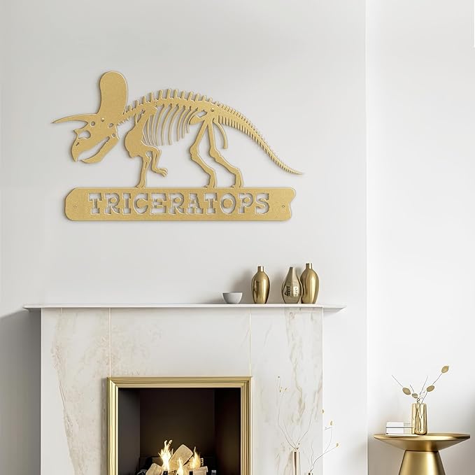 SIGNLEADER Metal Wall Art Decor Triceratops Minimalist Modern Abstract Wall Sculpture Hangings Home Decoration for Living Room, Bedroom, Bathroom, Kitchen, Outdoor - 18" Gold