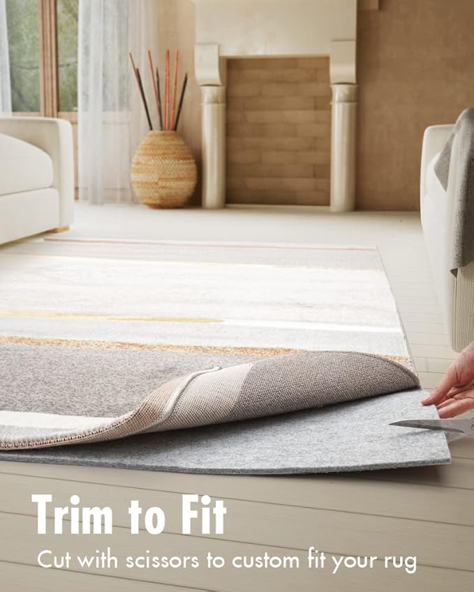Resare Non Slip Rug Pad Gripper Extra Thick Dual Surface Felt Under Rug for Area Rugs and Hardwood Floors,Super Cushioned Non Skid Carpet Padding - 8x11 Feet 1/4" Double-Sided Non Slip