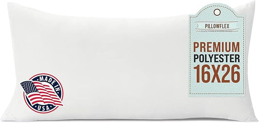 Pillowflex Premium Polyester Throw Pillow Insert - 16x26 - Ultra Soft Large Rectangle Throw Pillow, Couch Sham, Lumbar, Back, Sofa - Machine Washable - Decorative Accent Form - 1 Soft Pillow