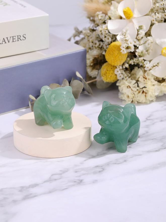 Jovivi Natural Green Aventurine Crystal Cat Statue Home Decor Carved Gemstone Cats Figurine Collectibles Pocket Sculpture Pet Memorial Decorative Ornament Gift for Cat Lovers
