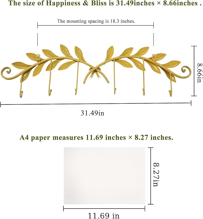 Olive Leaf Gold Wall Coat Hooks 6-Pack, Decorative Wall Mounted Coat Rack，Heavy Duty Metal Entryway Hanger for Hallway, Bathroom, Bedroom, Includes Hardware & Adhesive Strips