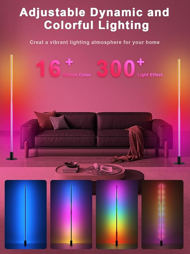 Corner Floor Lamp 2 Pack, LED Corner Lamp with 1300lm Smart Modern Floor Light with Music Sync, 16 Million Colors, Timer and DIY Shape with APP & Remote Control for Living Room, Bedroom, Gaming Room