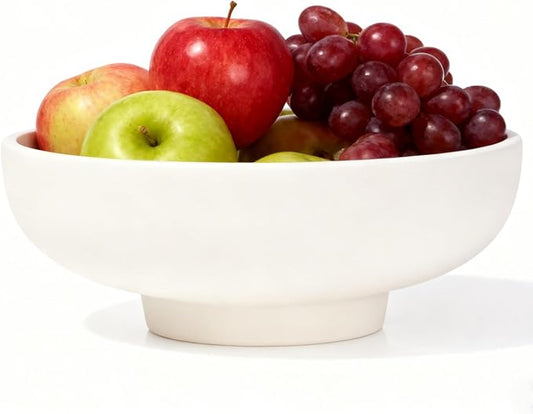 Matte White Pedestal Bowl 10.8in, Food Safe Resin Fruit Holder, Modern Decorative Centerpiece Dish for Coffee Table Dining Table, Entryway Key Catchall, Minimalist Farmhouse Decor