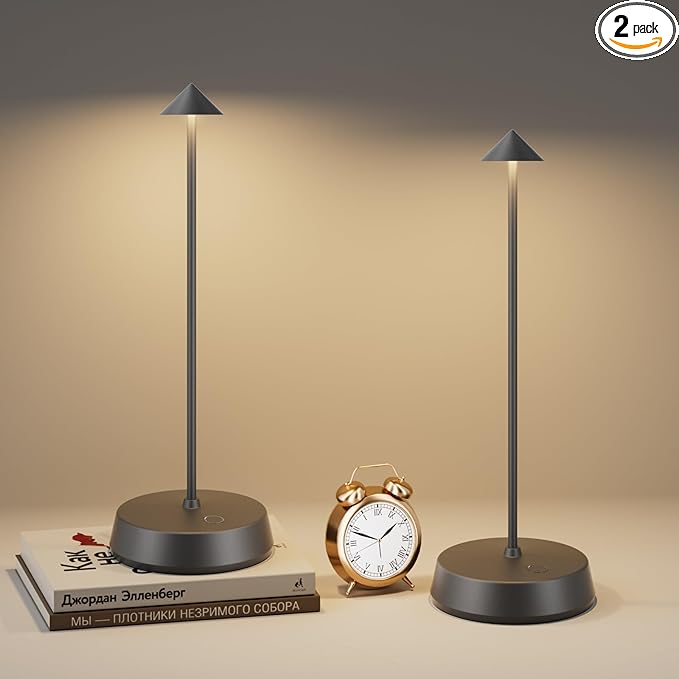 Cordless Table Lamps Rechargeable, 6000mAh LED Battery Operated Desk Lamp, Portable Outdoor Waterproof Touch Stepless Dimmable Wireless Table Light for Dining Restaurant Home Patio (Grey-2PC)
