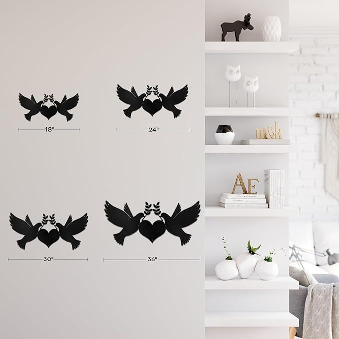 SIGNLEADER Metal Wall Art Decor Dove of Peace and Love Minimalist Modern Abstract Wall Sculpture Hangings Home Decoration for Living Room, Bedroom, Bathroom, Kitchen, Outdoor - 18" Black