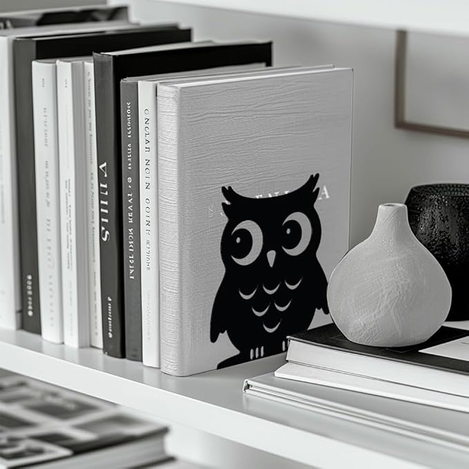 Peacoblue Metal Bookends for Shelves, Modern Decorative Heavy Duty Study Book Support Stoppers for Office, Desk, Shelf, Room 5.3"x4.3"x5.9" Cast Iron Simple Tall Bookends, 1 Pair (Owl)