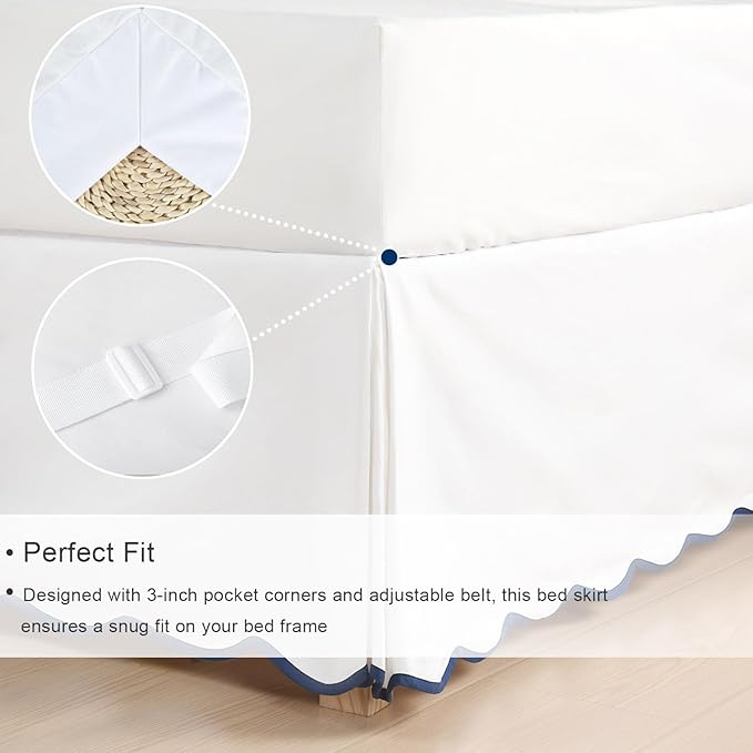 HIG King Bed Skirt - Easy Fit Scallop Edge Pleated Bedskirts with Spilt Coner, 18 Inch Drop Anti-Slip Dust Ruffle, Thick Fabric for Enhanced Privacy, Pre-Washed for Long-Lasting Use, Machine Washable