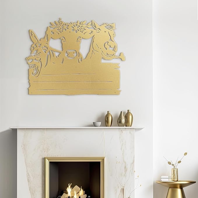 SIGNLEADER Metal Wall Art Decor Cute Cow and Horse Minimalist Modern Abstract Wall Sculpture Hangings Home Decoration for Living Room, Bedroom, Bathroom, Kitchen, Outdoor - 18" Gold