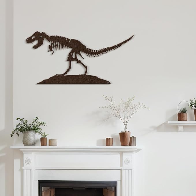SIGNLEADER Metal Wall Art Decor Dinosaur Skeleton Minimalist Modern Abstract Wall Sculpture Hangings Home Decoration for Living Room, Bedroom, Bathroom, Kitchen, Outdoor - 18" Bronze