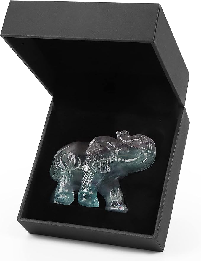 2.5" Rainbow Fluorite Crystal Elephant Decor Gemstone Hand Carved Animal Healing Statue Craft Home Office Gifts