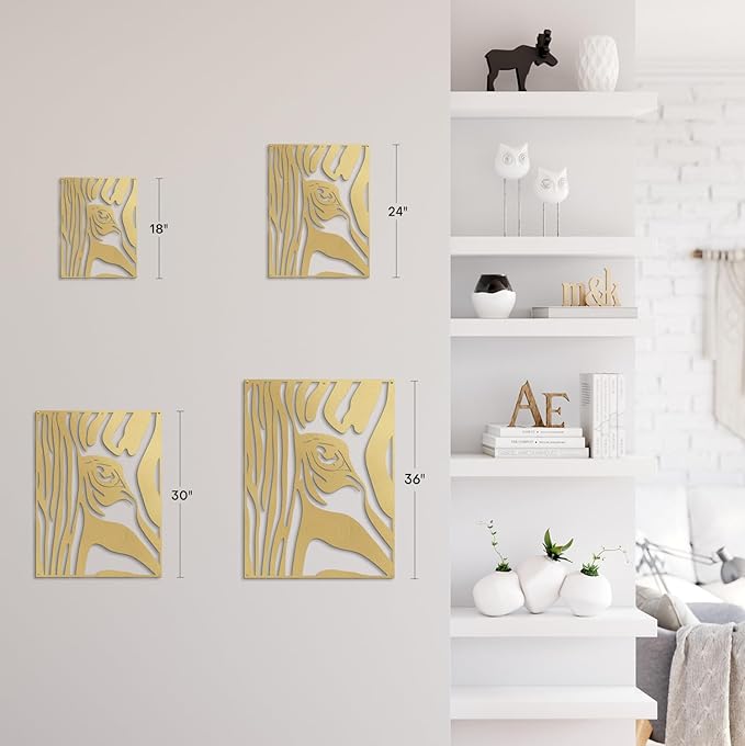 SIGNLEADER Metal Wall Art Decor Zebra with Tears in Eyes Minimalist Modern Abstract Wall Sculpture Hangings Home Decoration for Living Room, Bedroom, Bathroom, Kitchen, Outdoor - 18" Gold