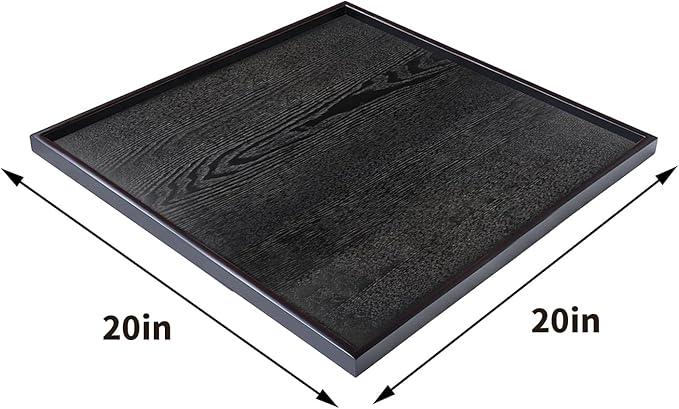 20 x 20 Inches Large Square Black Solid Wood Ottoman Tray, Serve Tea, Coffee or Breakfast in Bed, Classic Wooden Decorative Serving Tray with Raised Edges, Kitchen Party Bar Server Table Tray