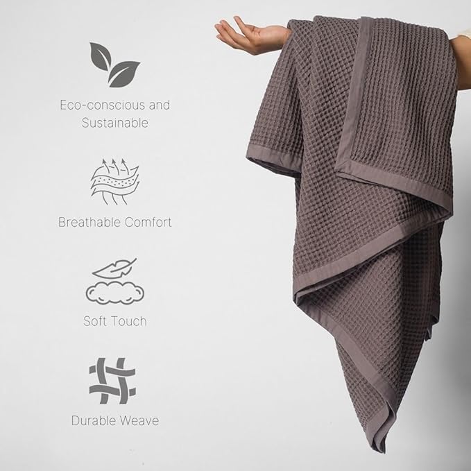 9Threads GOTS Certified Organic Cotton Waffle Weave Blanket, Twin Bed Size, 66"X90"Cozy Throw Blanket for Couch, Modern Home Decor, Throw Blankets,Waffle Blanket & Soft Bed Blankets -Charcoal Grey