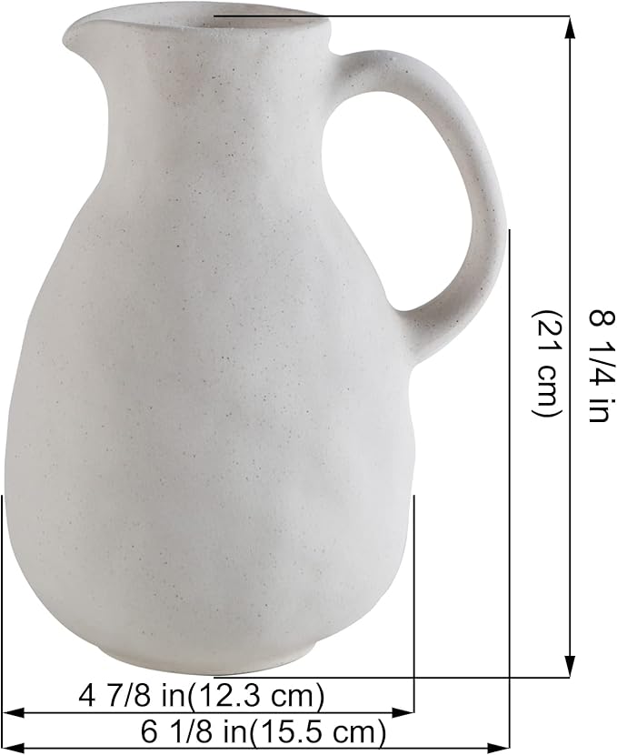 Kimdio Ceramic Vase with Handle, Modern Farmhouse Pitcher Vases for Home Decor, Rustic Pottery Vase, Decorative Clay Flower Vase, Centerpieces for Living Room