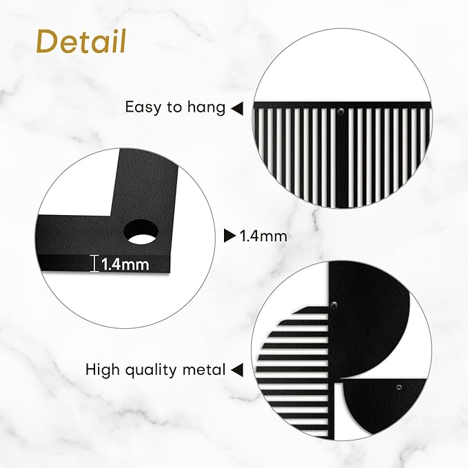 SIGNLEADER Metal Wall Decor Boho Geometric Lines Minimalist Modern Luxury Wall Sculpture Hangings 3D Statue Home Decoration for Living Room, Bedroom, Bathroom, Kitchen, Fireplace, Office - 24" Black