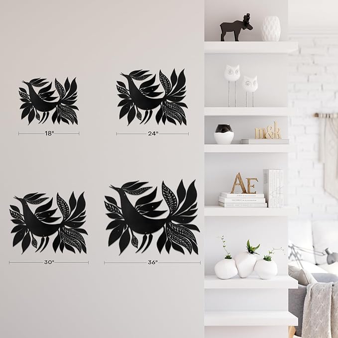 SIGNLEADER Metal Wall Art Decor Bird with Leaves Minimalist Modern Abstract Wall Sculpture Hangings Home Decoration for Living Room, Bedroom, Bathroom, Kitchen, Outdoor - 18" Black