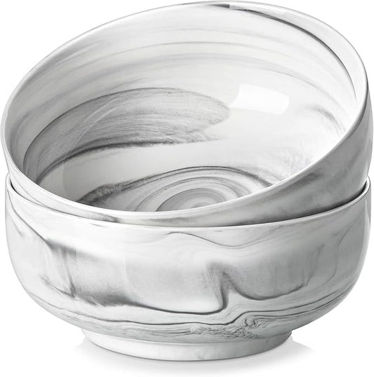 MALACASA Large Soup Bowls Set, 44 OZ (7") Salad Bowl Cereal Bowl Set of 2,Marble Grey Ceramic Bowls for Kitchen, Dishwasher & Microwave Safe, Series REGULAR