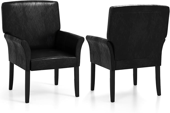 POWERSTONE Executive Accent Chair, PU Guest Chair Armchair with Wood Legs 5.5in Thick Cushion for Reception Waiting Room Living Room Single Sofa for Home Theater, PU Black