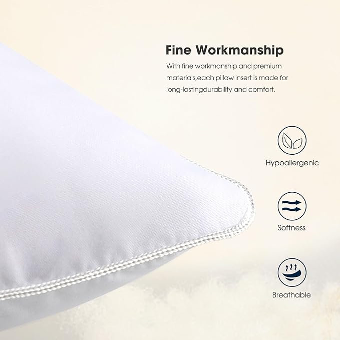 WINGLAM Throw Pillow Inserts 2-Pack, 34x34 Inches Square Decorative Pillow Stuffers, Hypoallergenic Ultra Soft Lightweight Down Alternative Polyester, White Sham Stuffer Pillows（2）