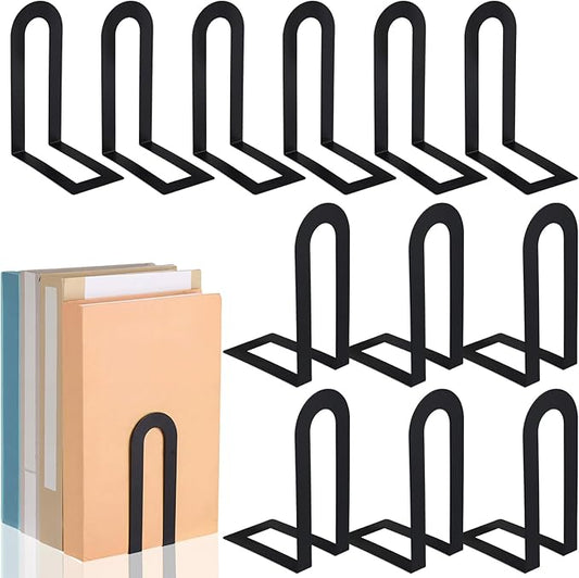 Chunful 12 Pcs Modern Metal Book Ends for Shelves Decorative Small Bookends Book Shelf Organizer Minimalist Design Stopper to Hold Books for Home Office (5.5 * 3.75 * 2.25inch,Black)