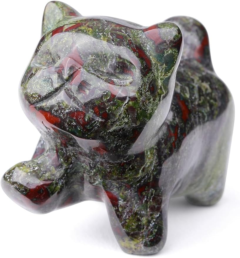 Jovivi Natural Dragon Bloodstone Crystal Cat Statue Home Decor Carved Gemstone Cats Figurine Collectibles Pocket Sculpture Pet Memorial Decorative Ornament Gift for Cat Lovers
