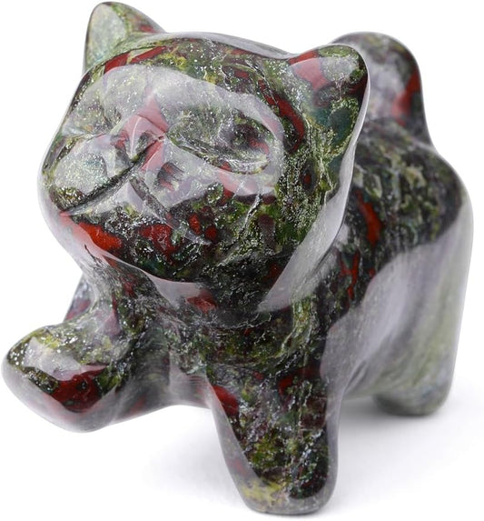 Jovivi Natural Dragon Bloodstone Crystal Cat Statue Home Decor Carved Gemstone Cats Figurine Collectibles Pocket Sculpture Pet Memorial Decorative Ornament Gift for Cat Lovers