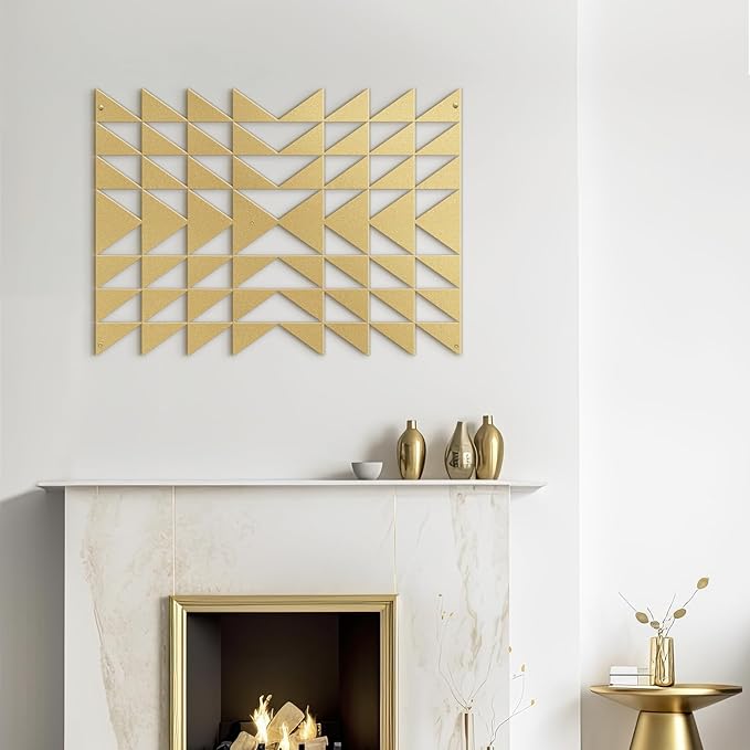 SIGNLEADER Metal Wall Decor Triangle Composition Minimalist Modern Luxury Wall Sculpture Hangings 3D Statue Home Decoration for Living Room, Bedroom, Bathroom, Kitchen, Fireplace, Office - 24" Gold