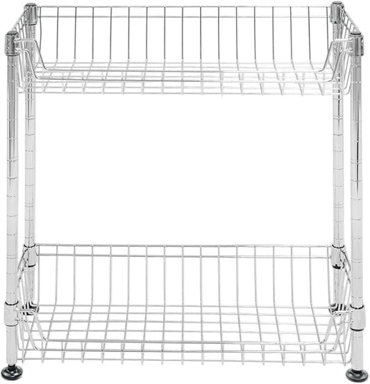 Shelving Inc. 8" d x 18" w x 18" h 2-Tier Chrome Wire Basket Rack, Standard Duty, Weight Capacity 65 lbs Per Shelf
