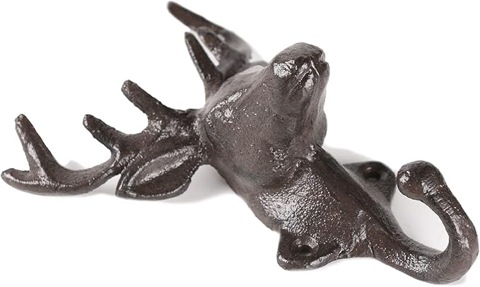 BRASSTAR 3PCS Cast Iron Deer Head Single Wall Coat Hook Hanging for Coats, Bags, Hats, Towels, Keys, Rustic Retro Home Decorative Gift TQGJPT267-03