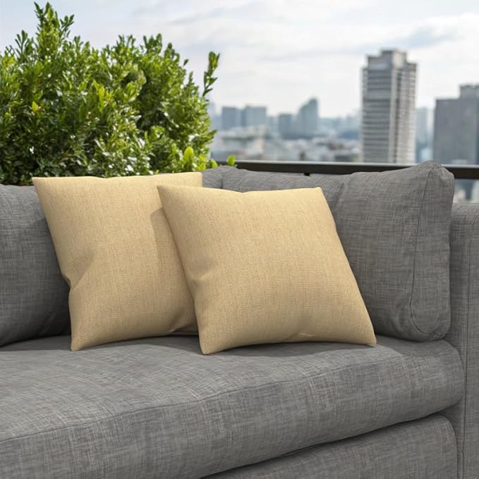 Covers & All Sunbrella Indoor/Outdoor Throw Pillows, Square Throw Pillows Inserts with Covers Set of 2 (Canvas Heather Beige, 16x16)