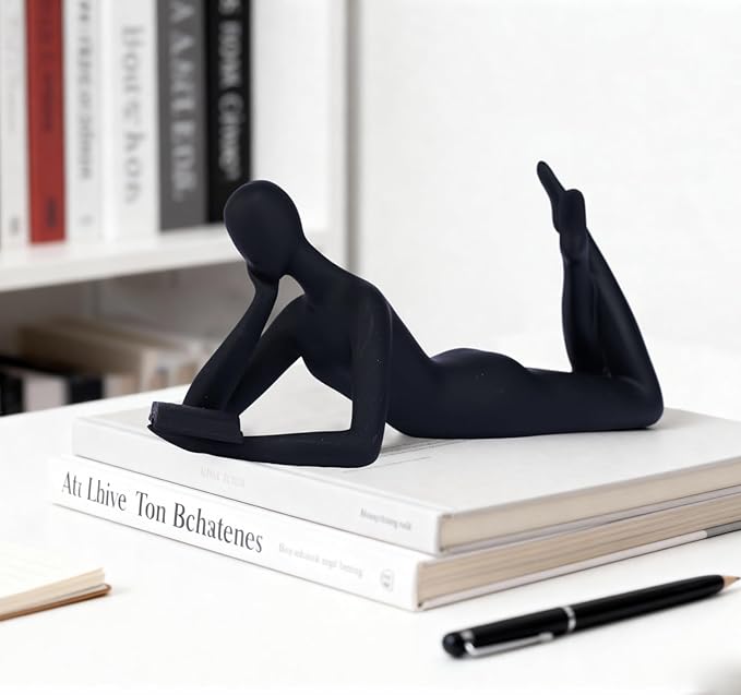 "Reading Woman Thinker Sculpture is a Modern Abstract Decorative Piece, a Favorite Among Book Lovers and Thinkers, Suitable for Placement in Living Rooms, Offices, and bedrooms. (Black A)