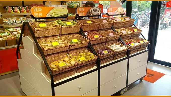 12" Poly Wicker Bread Basket, Hand Woven Food Storage Room Organizer, Fruits, Vegetables and Snacks Tabletop Food Serving Basket, Restaurant, Hotel Service, Brown (11.9x8x5.9)