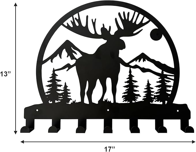 Durable Metal Wall Hooks with Deer & Dogs Silhouettes - 7 Hooks Home Storage Coat Key Holders- Set of 2