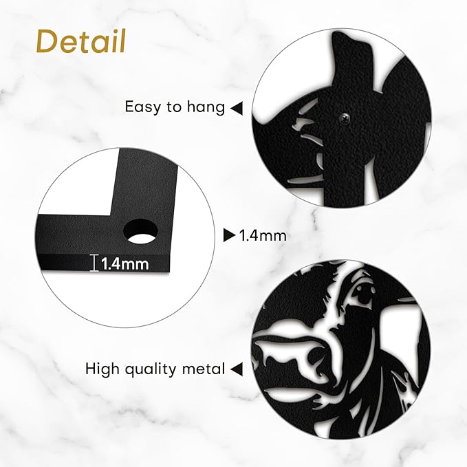 SIGNLEADER Metal Wall Art Decor Cows by the Fence Minimalist Modern Abstract Wall Sculpture Hangings Home Decoration for Living Room, Bedroom, Bathroom, Kitchen - 18" Black