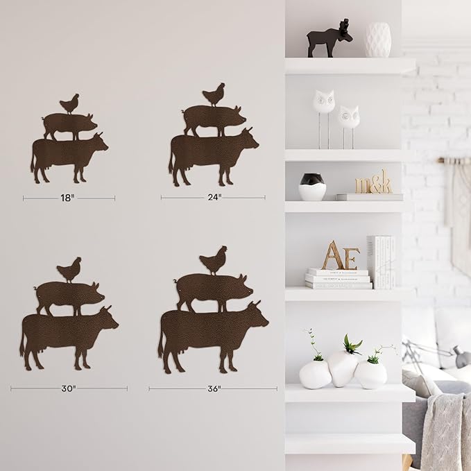 SIGNLEADER Metal Wall Art Decor Chicken, Pig, Cow Minimalist Modern Abstract Wall Sculpture Hangings Home Decoration for Living Room, Bedroom, Bathroom, Kitchen, Outdoor - 18" Bronze