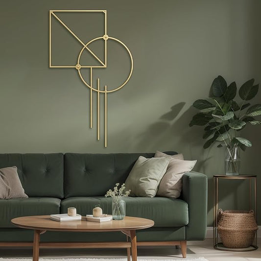 SIGNLEADER Metal Wall Decor Rectangle Circle Linear Minimalist Modern Luxury Wall Sculpture Hangings 3D Statue Home Decoration for Living Room, Bedroom, Bathroom, Kitchen, Fireplace, Office - 18" Gold
