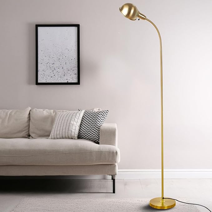 Dimmable Floor Lamp with Flexible Gooseneck and Rotatable Shade, Modern Style Standing Tall Lamp, E26 Socket, LED Reading Lamp (Gold)