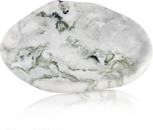 BCS Marble Jewelry Tray Trinket Dish, Decorative Cloud Vanity Key Tray for Women, Perfume Ring Holder Dish for Ring Earring, Cute Jewelry Plate Bowl Aesthetic Room Decor, Bianco Palomino
