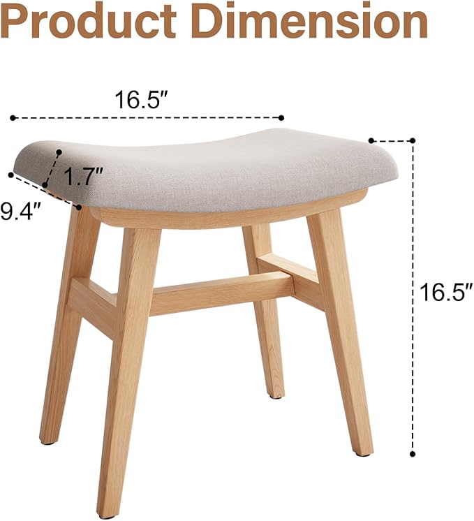 Wooden Vanity Stool, Makeup Small Bench Seat Solid Wood with Upholstery Saddle Seat Stools Concave Ergonomic Chair Easy to Install for Bedroom Wooden Vanity Chair, Wooden Stool 16" log Color