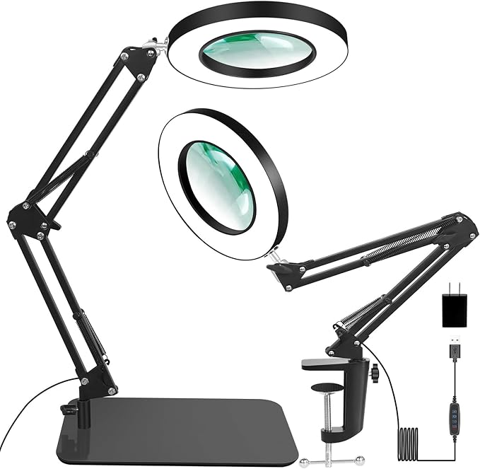 VITOTC 12X Magnifying Light with Stand, 2-in-1 Magnifier with Light Hands Free, Magnifying Glass, 5 Color Modes LED for Work Sewing Reading Hobby Craft Painting Close Work