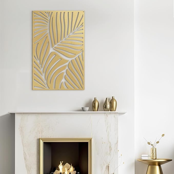 SIGNLEADER Metal Wall Art Decor Gold Leaves Minimalist Modern Abstract Wall Sculpture Hangings Home Decoration for Living Room, Bedroom, Bathroom, Kitchen, Outdoor - 18" Gold